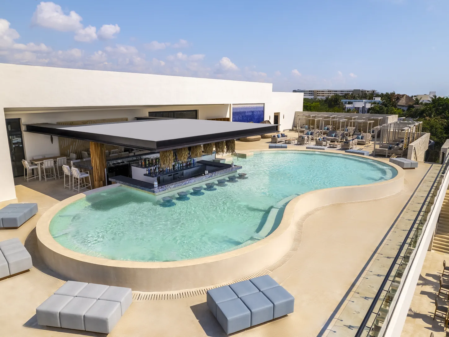 Rooftop jacuzzi at dusk